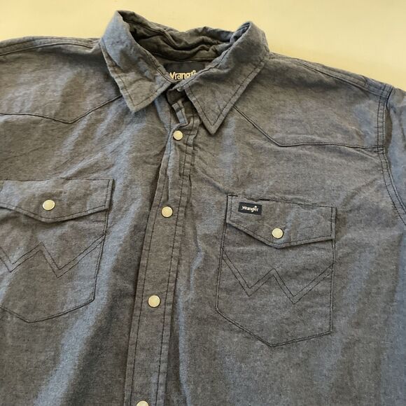 Wrangler Denim Shirt Western Pearl Snap Blue Jean Shirt Cowboy‎ Long Sleeve XXL - Picture 2 of 10